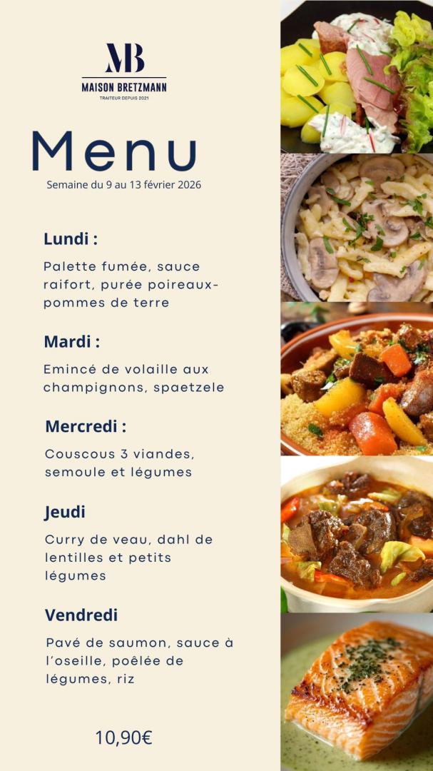 Plats du jour de la semaine et plat végétarien ainsi que les prix et formules