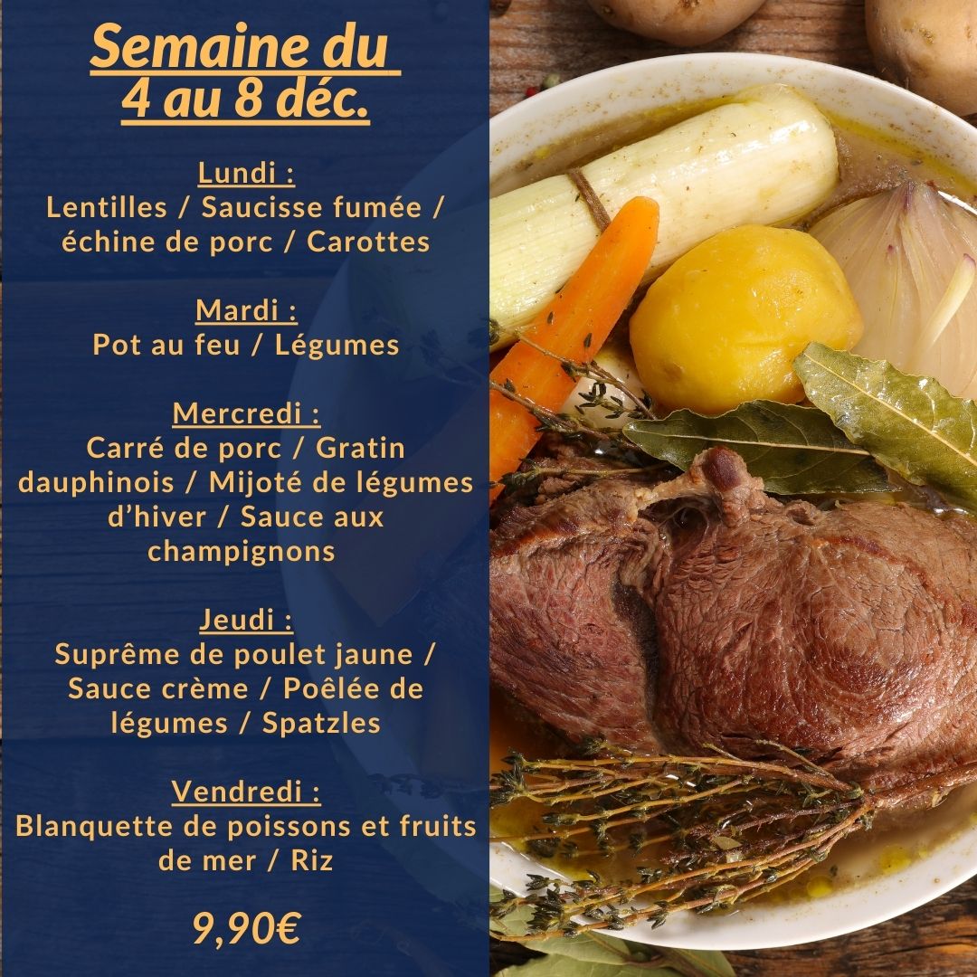 Plats du jour de la semaine et plat végétarien ainsi que les prix et formules Plats du jour de la semaine et plat végétarien ainsi que les prix et formules