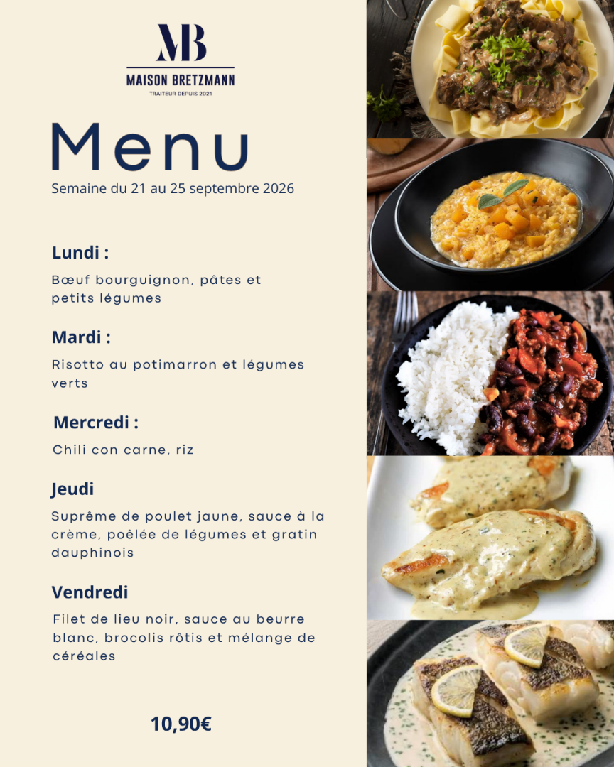 Plats du jour de la semaine et plat végétarien ainsi que les prix et formules
