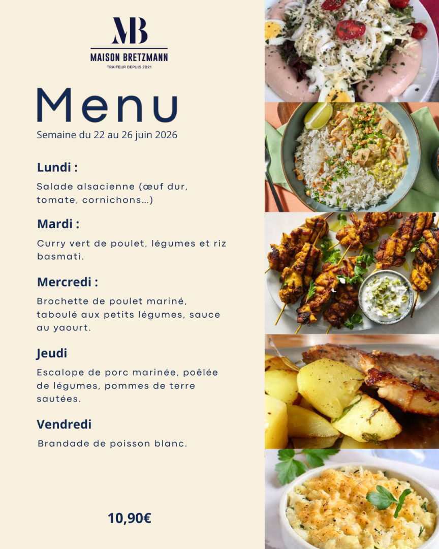 Plats du jour de la semaine et plat végétarien ainsi que les prix et formules