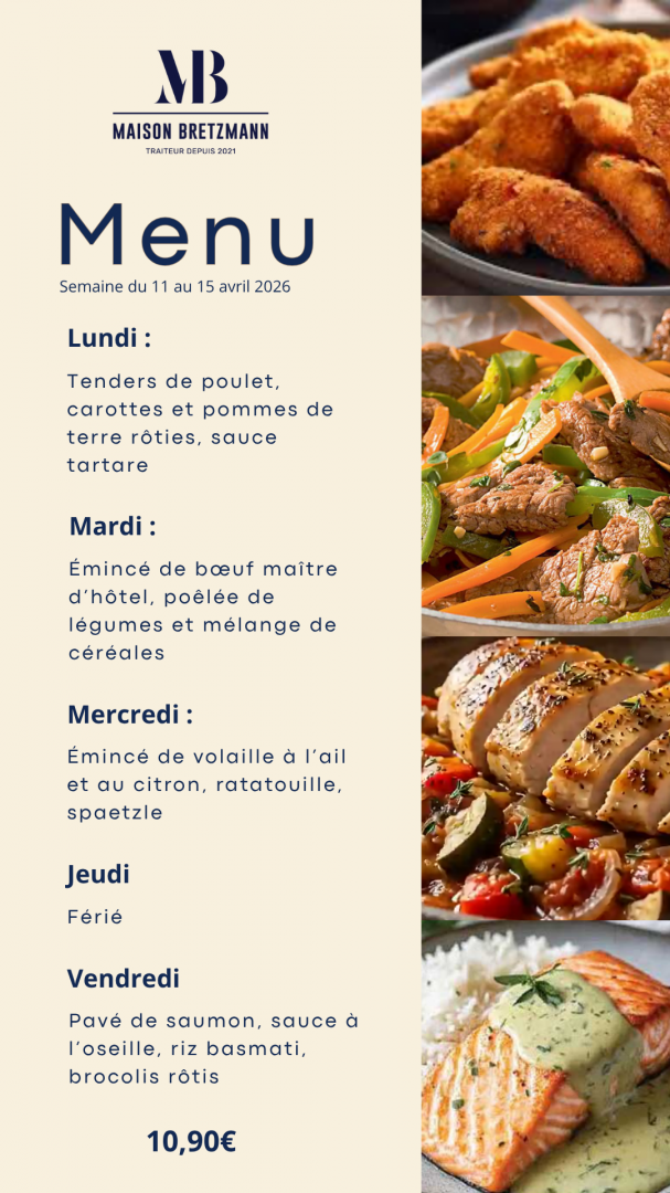 Plats du jour de la semaine et plat végétarien ainsi que les prix et formules