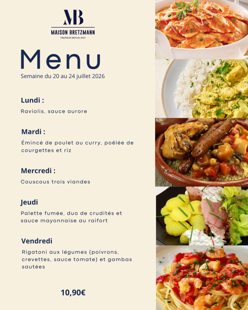 Plats du jour de la semaine et plat végétarien ainsi que les prix et formules